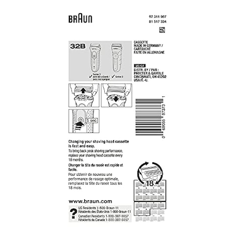Braun Series 3 32B Foil &amp; Cutter Replacement Head, Compatible With Models 3000S, 3010S, 3040S, 3050Cc, 3070Cc, 3080S, 3090Cc (Packaging May Vary)