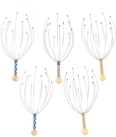 Rosenice 5Pcs Scalp Massager Steel Wire Head Massager With Wooden Handle For Relaxation