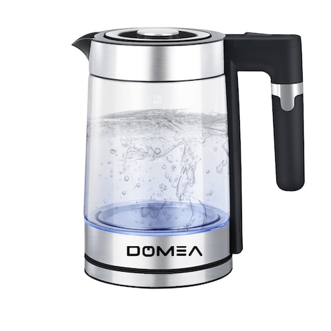 DOMEA&reg; Electric Kettle, 1.8 L Glass kettle, 360&deg; Cordless Electric Jug With Detachable Power Base, LED Illuminatiobn, Auto Cut-off Function, 1500 W, 2 Year Warranty