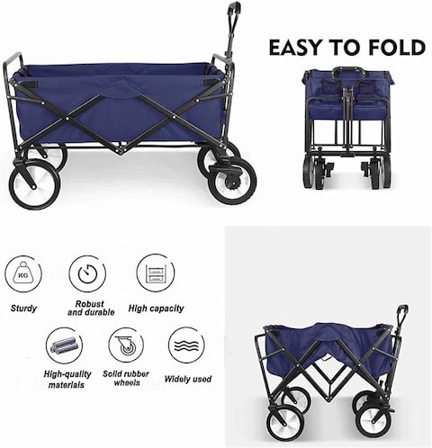 Egardenkart Foldable Utility Wagon Cart Trolley Utility Grocery Wagon for Camping Shopping (Navy Blue)