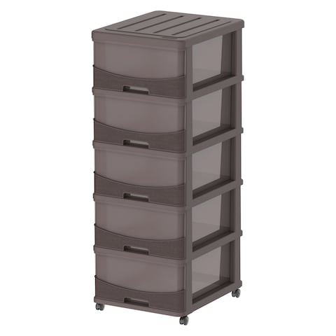 Cosmoplast Cedargrain 5 Tiers Storage Cabinet With Drawers And Wheels Dark Brown 50x40x114cm