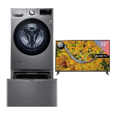 إل جي FT018TGES توين واش - غسالة تحميل أمامي 17.5 كيلو  +غسالة سفلية 2.5 كيلو مع مجفف 8 كيلو 
