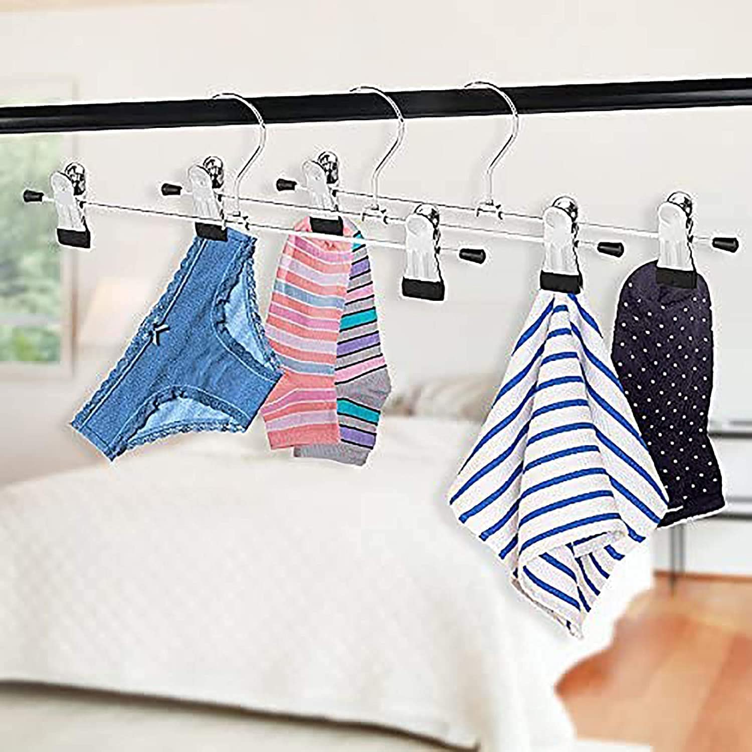 Red Dot Gift 100-Pack Pants Hangers, 12 Inch ( 30cm ) Trouser Hangers, Adjustable Metal Pants Hanger, Skirt Hangers With Clips Space Saving Hangers For Jeans (100)