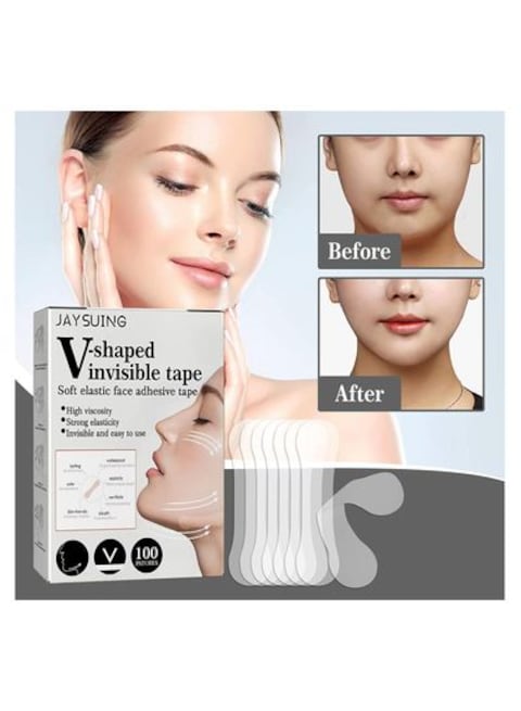 100Pcs V-Shaped Face Lift Tapes Invisible Face Lifting Patch For Firming V-Shaped Face Preventing Sagging, Tighten The Chin,Lightening Nasolabial Lines, Crow&#39;s Feet