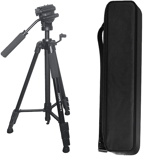 COOPIC CP-VT05 III, Foldable Tripod with MAX Height 190cm/74.80inch with Horizontal Fluid Pan Head for Camera and Camcorder Photography Load up to 5kg.