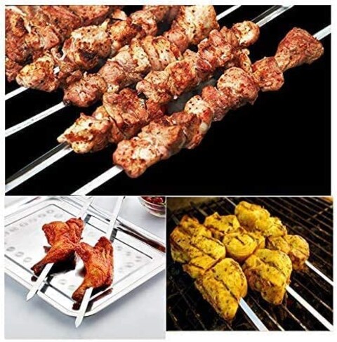 Skewers for Kabobs, Stainless Steel Kebab Long Skewers for BBQ Reusable with Wood Handle (6 Pcs)