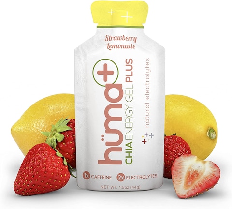 Huma Plus - Chia Energy Gel, Strawberry Lemonade, 24 Gels, 1X Caffeine - Natural Electrolyte Enhanced Energy Gel