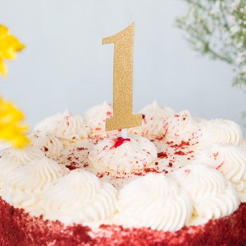 Creative Converting- Cake Topper Gold Glitter #1&lt; &gt;Gold&lt; &gt;