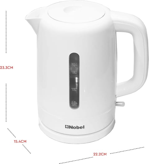 Nobel Kettles 1.7 Litre, Single Sided Water Window With 360 Degree Strix Control, Boiling Dry Protection Auto Shutoff NK17PW White With 1 Year Warranty