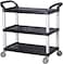 Plastic Utility Rolling Cart Kitchen Trolley, 3 Tier Commercial Rolling Service Cart for Hotel Restaurant BLACK