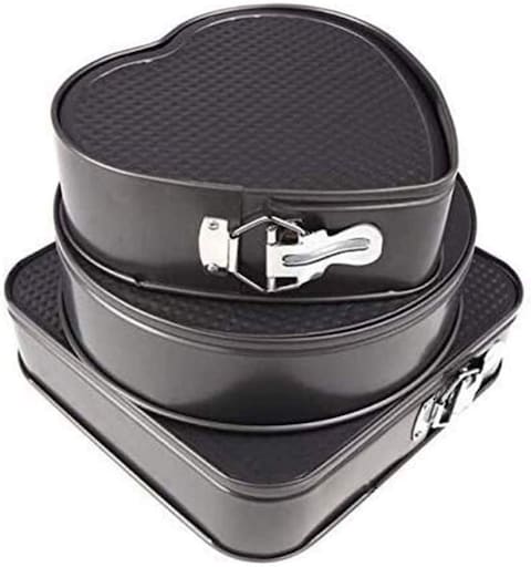 Generic Set Of Three Springform Pans Cake Bake Mould Mold Bakeware With Removable Bottom Round Heart Square Shape Versatile Sturdy