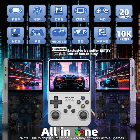 R36S Handheld Game Console 3.5 inch Preinstalled Emulator System Transparent Purple