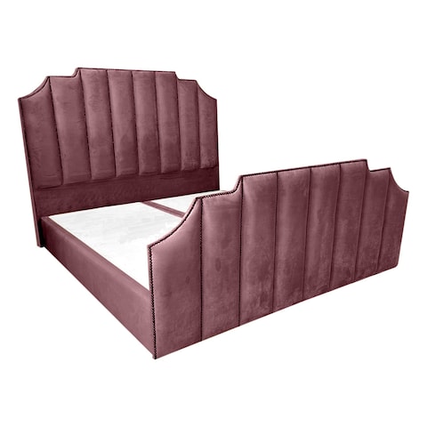 إن هاوس تاج هيكل سرير منجد بالمخمل - نفر ونص - 200×140 سم - زهري غامق