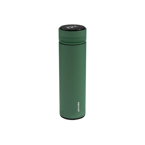 Porodo Smart Water Bottle, Cup With Temperature Indicator, Up To 12 Hours Of Thermal Insulation, Sports Drink Flasks, 500Ml, Touch Sensitive Display, Non-Slip Base - Green