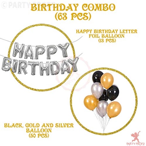 Party Propz Happy Birthday Balloons Decoration Kit 51 Pcs Set For Husband Kids Boys wife Balloons Decorations Items Combo, Helium Letters Foil Balloon Banner,Metallic Balloons,Golden Silver Black Deco