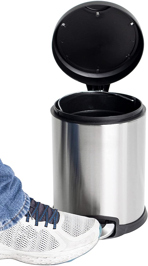 Orchid Stainless Steel Trash Bins, Recycle Bins, Round Step Waste Bin with Soft Close Lid, Durable Cantilever Foot Pedal Mechanism Steel Step Trash Can Wastebasket, Garbage Container Bin (5 Litre)
