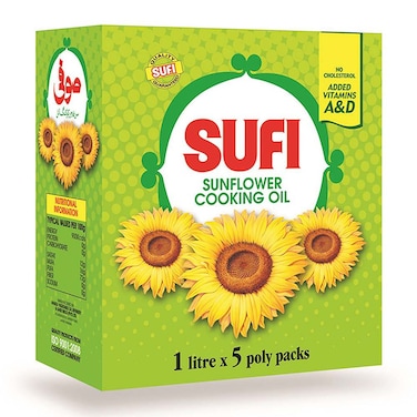 Sufi Sun Flower Cooking Oil 1Litre (Pack of 5)