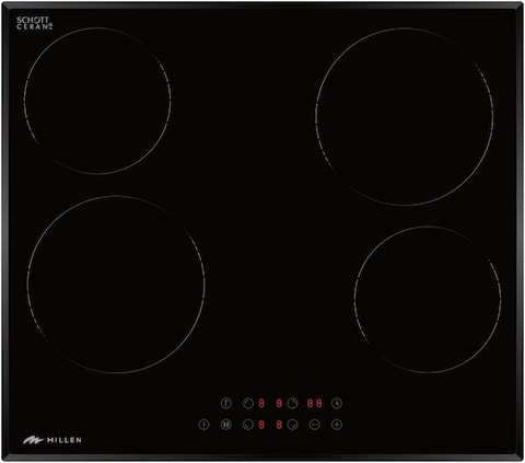 MIILLEN Built in Electric hob, 60 cm Black Glass, 4 Heating Zones, 6000W, Touch Control, MEH 601 BL, 3 Year Warranty