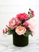 Floral Arrangement Pink Shades Flowers Green Leaves Grass Base 35cm