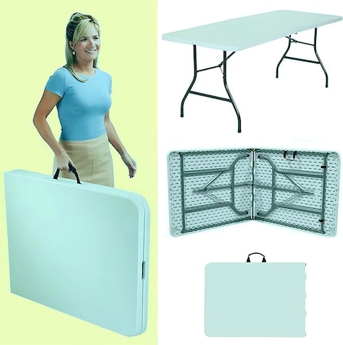 HEXAR&reg; Heavy Duty Multipurpose Camping Table Portable Folding Table Picnic Dining table Centerfold Ideal for Crafts Outdoor Events Lightweight and Durable Table with Carry Handle (L152 W70 H74 CM)