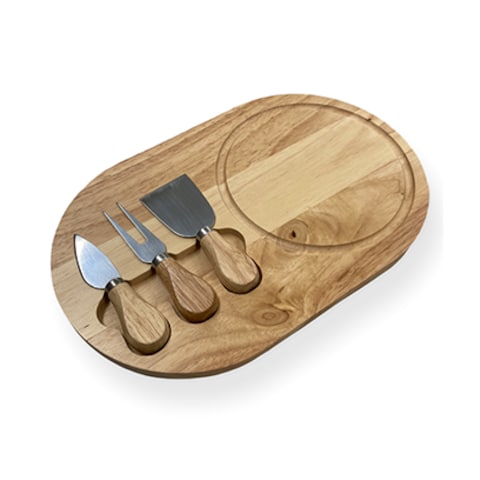 Wooden Cheese Board With Special Knives And Forks