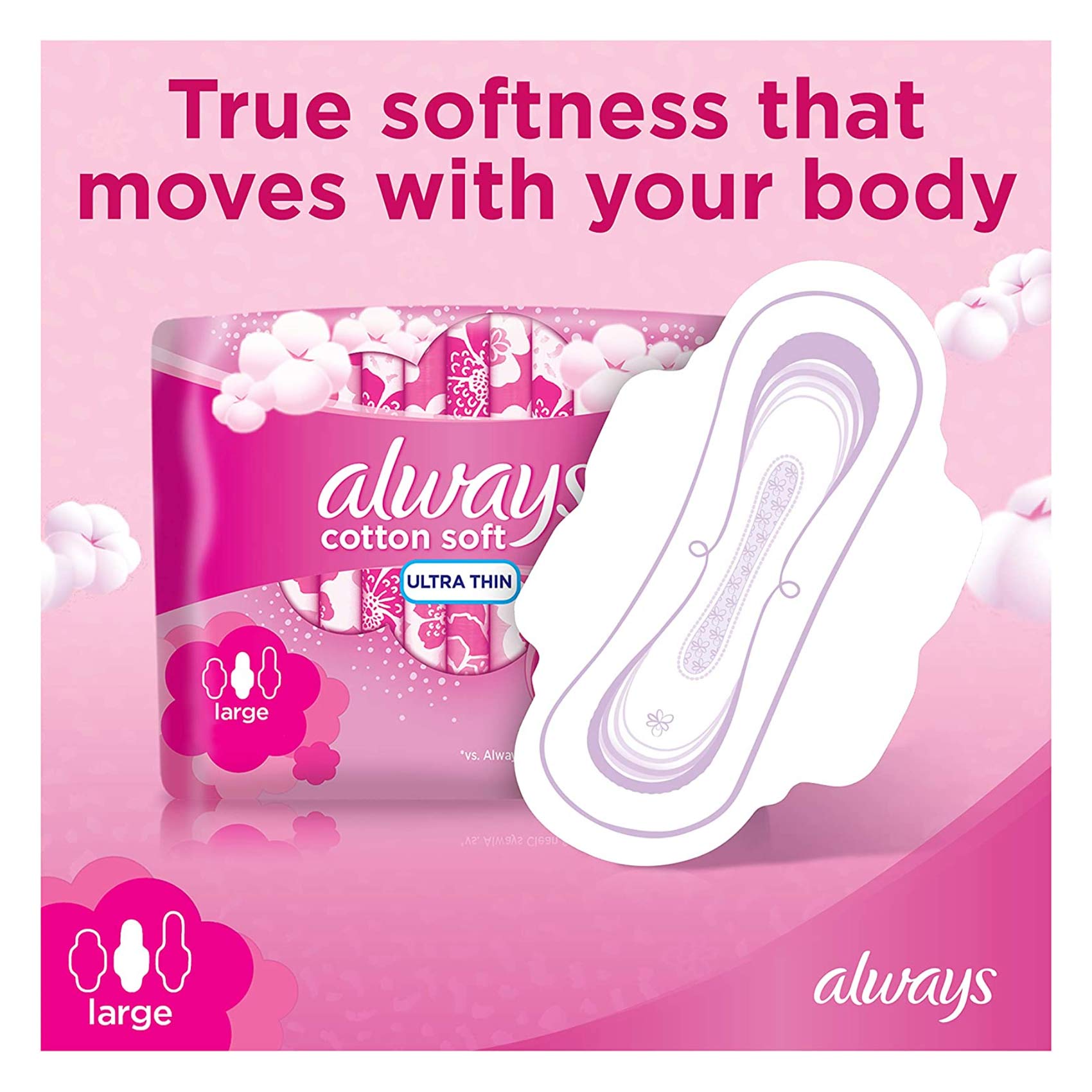 Always Cotton Soft Ultra Thin Large Sanitary Pads 16 Count