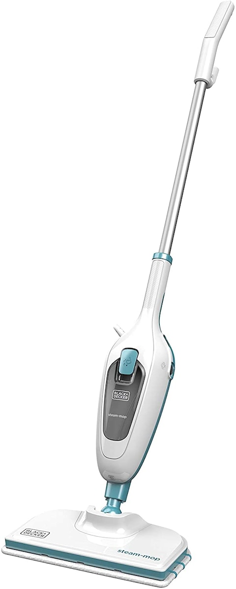 Black &amp; Decker 1300W Steam Mop With Superheated Steam, Swivel Head And Microfibre Pad For Home &amp; Office, White/Blue - Fsm13E1-B5, 2 Years Warranty