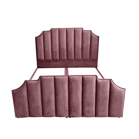 إن هاوس تاج هيكل سرير منجد بالمخمل - نفر ونص - 200×140 سم - زهري غامق