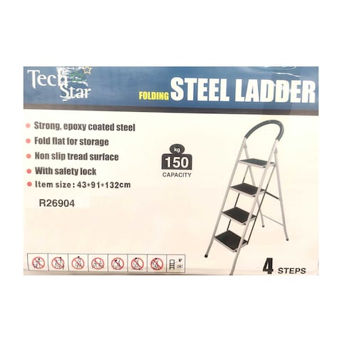 Techstar Folding Steel Ladder 4 Step 150kg Capacity