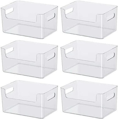 Atraux XL Clear Plastic Stackable Organizer Bins (Pack Of 6)