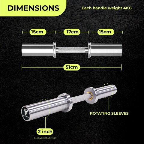 YALLA HomeGym Pair of 20&quot; Olympic Dumbbell Handles Commercial Grade Loadable Dumbbell Bars for 2-inch Olympic Weight Plates