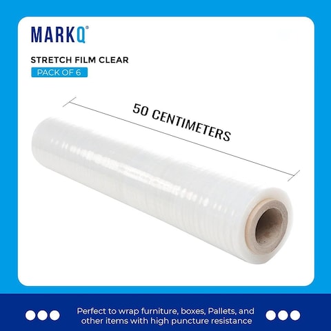 Markq [6 Rolls] Clear Stretch Film Wrap - 500mm x 250m Heavy Duty Plastic Shrink Wrap for Pallet Wrap, Packing, Moving and Packaging - Cling Wrap