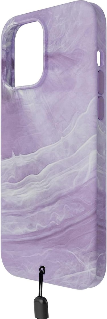 BodyGuardz Carve Marble designed for iPhone 15 PRO compatible with MagSafe case cover with Lanyard - Purple/White