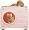 Plastic cat house with scratching board, Weatherproof cat house for indoor and outdoor, Cat hideaway pet house suitable for cats and small animals 56 cm (Pink)