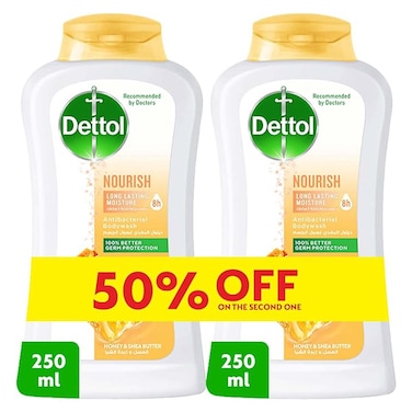 Dettol Anti-Bacterial Body Wash, Nourish - 250 ml - 2 Pieces