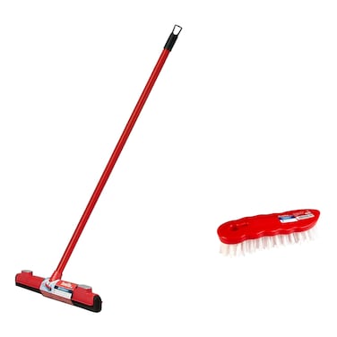 Tonkita 2-In-1 Squeegee Floor Wiper With Washing Brush Set Red Pack of 2