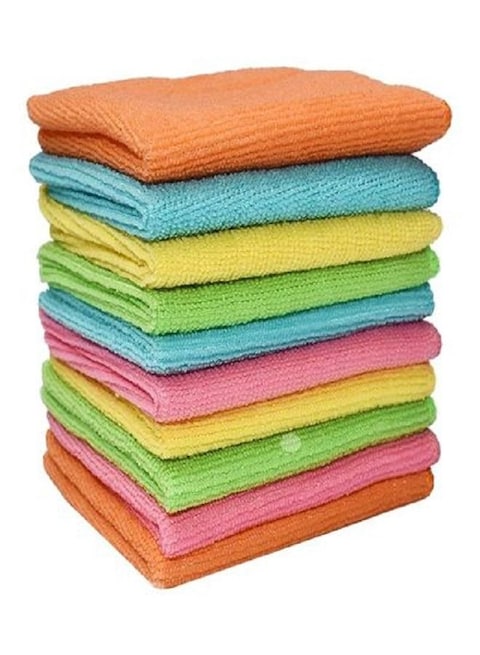 10-Piece Microfiber Cleaning Cloth Set Orange/Yellow/Green