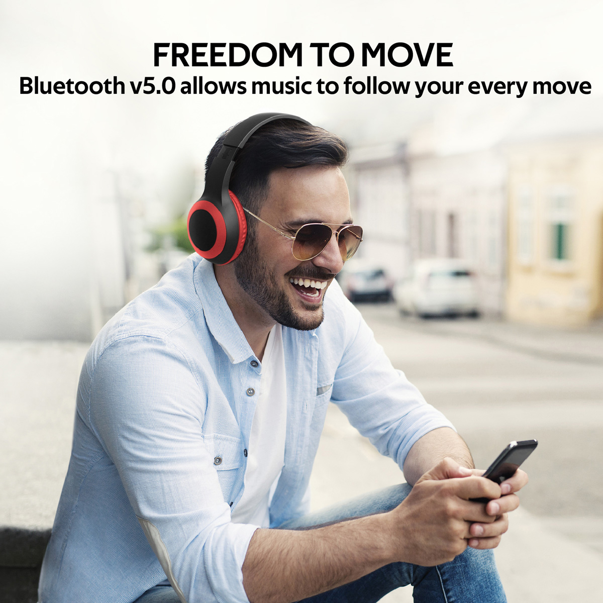 Promate Bluetooth Headphone, Over-Ear Deep Bass Wired/Wireless Headphone with Long Paytime, Hi-Fi Sound, Built-In Mic, On-Ear Controls, Soft Earpads, MicroSD Card Slot and AUX Port, LaBoca Red