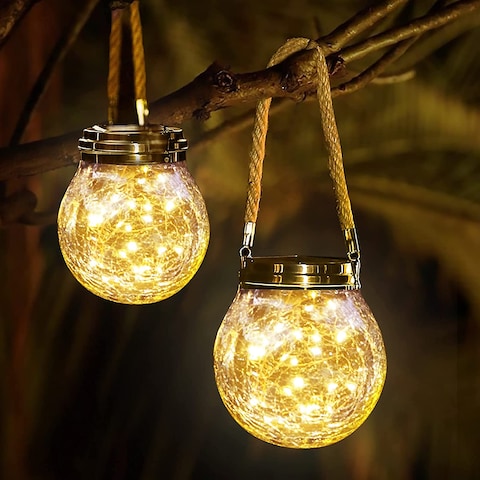Yiliaw Solar Lantern 2 Pack, Hanging Outdoor Lanterns Waterproof 30 LED Lights Garden Decorative Landscape Halloween Christmas For Yard Patio Lawn Decoration
