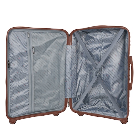 Hard Case Carry On Luggage Trolley For Unisex Polypropylene Lightweight 4 Double Wheeled Suitcase With Built In TSA Type Lock Travel Bag KH1005 Rose Gold
