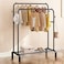 Generic Garment Rack Double Rod Heavy Duty Free-Standing Clothes Rack Multi-Functional Bedroom Hangers Clothing Hanging Stand Organizer Storage Rack With Shoe Shelves, Wheels (48'' Width, Black)