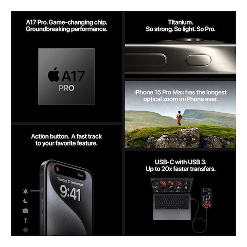 أبل أيفون 15 برو هاتف ذكي بسعة ذاكرة 512 غيغابايت يدعم الإتصال بشبكة 5G وتقنية LTE - أبيض تيتانيوم