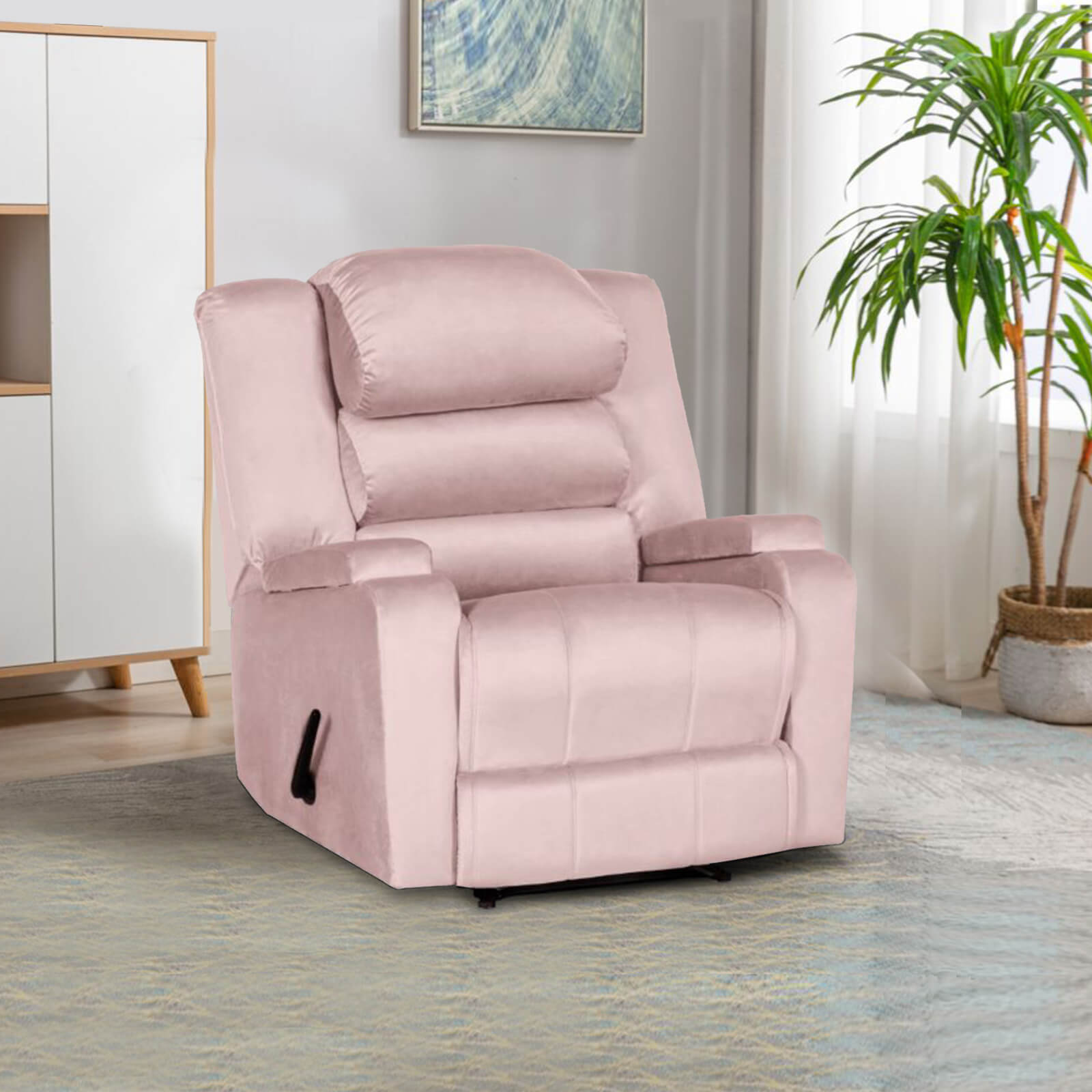 Thumbnail image for In House Velvet Rocking Recliner Chair With Storage Box - Light Pink - AB07