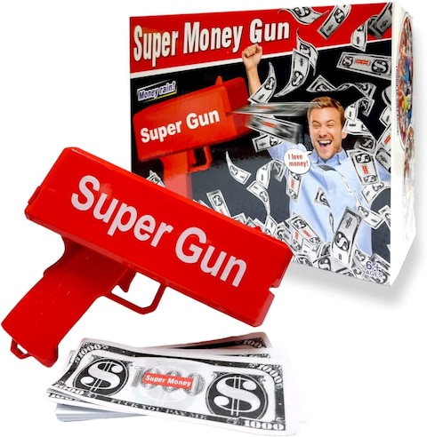 Super Gun Money Shooter 100 Pcs Prop Money, Fake Money Gun Toy Play Money for Party Birthday Club Gifts for Kids Adults