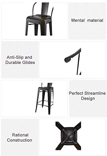 LANNY Modern Light Weight Industrial Metal Barstools 4 Leg Design with Back Support D9, for Home/office/Restaurant/Desk/Bar/Caferteria/Kitchen/Coffee, Matt Black