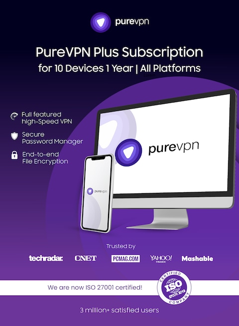 PureVPN Plus Subscription for 10 Devices 1 Year   All Platforms   Digital Subscription