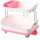 Dish Drying Rack 2 Tiers Holder Plastic Kitchen Tray Drainer Organizer Holder (Pink)