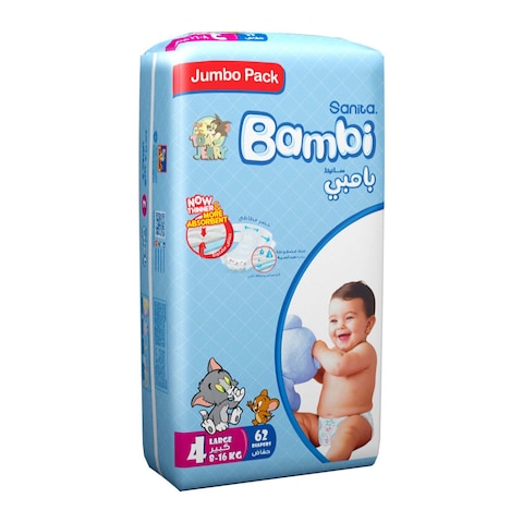 Sanita Bambi Diaper Size 4 Large 816kg Jumbo Pack 62 Count