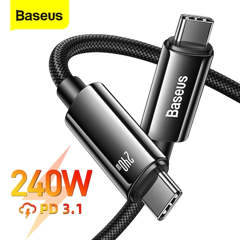 Baseus 240W PD 3.1 5A QC 4.0 Fast Charging USB C to USB C Cable, Zinc Alloy Nylon Braided Type C to Type C Data Cable for iPhone 15 Series, Samsung S24/S23 Note 10 iPad Pro MacBook Pro Pixel 3M-Black