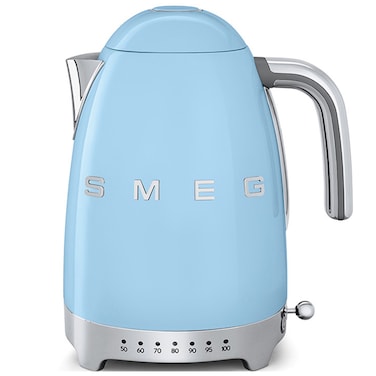 Smeg 50&#39;s Style Variable Temperature Electric Kettle KLF04PBUK, 3000 W, 1.7 L, Blue, Stainless Steel, Glossy Finish